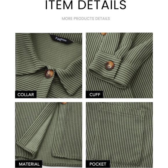 Women's Oversized Button Down Shacket Shirt Long Sleeve Fall Textured - Picture 3 of 8